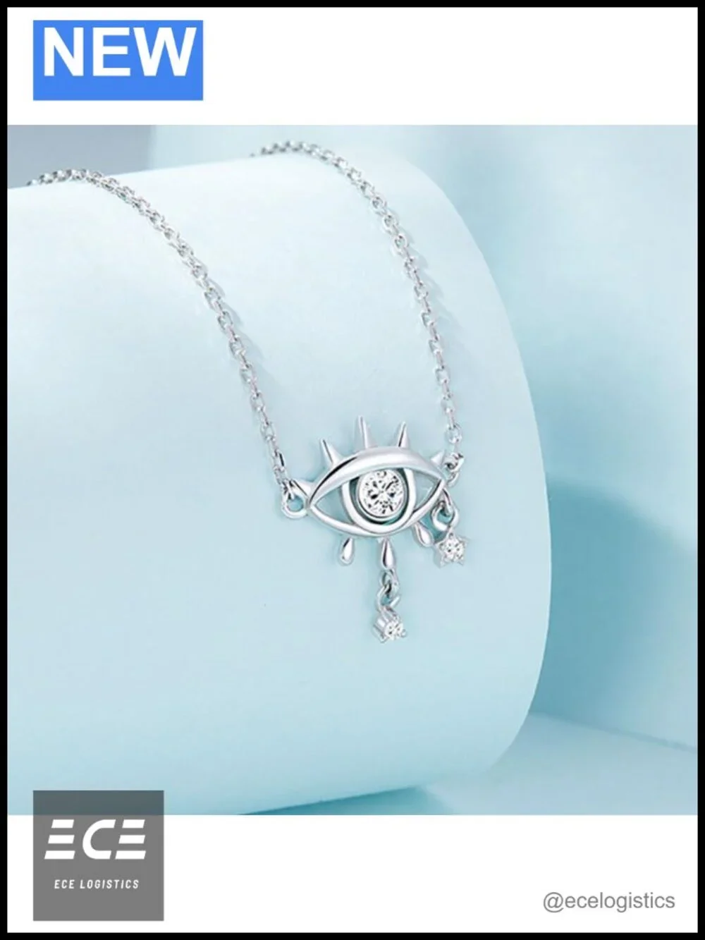 14K White Gold Over 925 Sterling Silver Evil Eye Necklace Moissanite Pendant